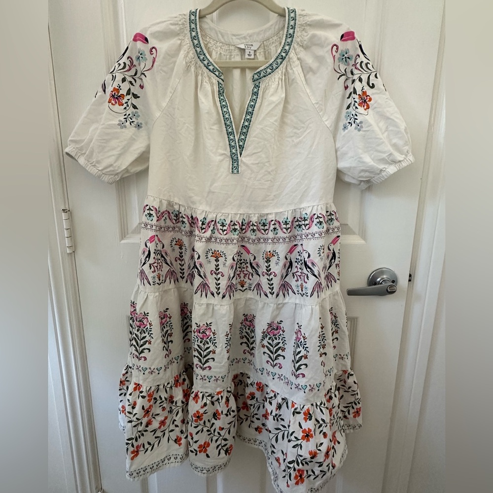 White Dress with Multicolor Floral Patterns and birds.
PTP- 20